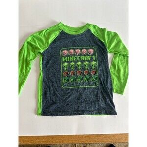 Minecraft Boys Long Sleeve Graphic Tee - Green & Grey - Size 8